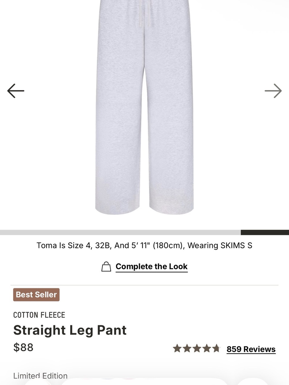 SKIMS White Cotton Fleece Wide Straight Kids Sweatpants